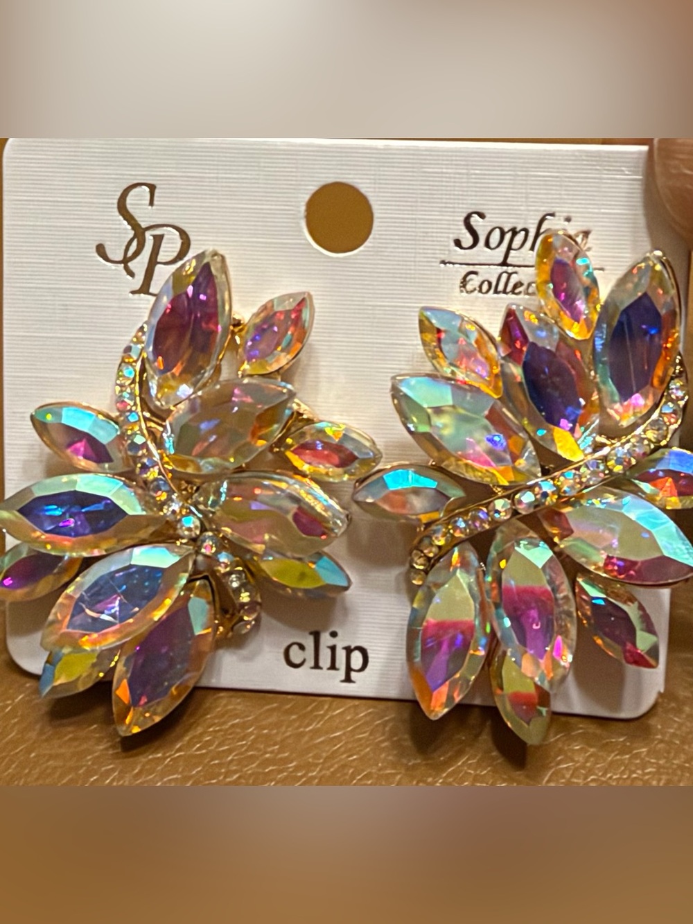 Sophia Collection Crystal Flower Clip-On Earrings Multicolor NWT